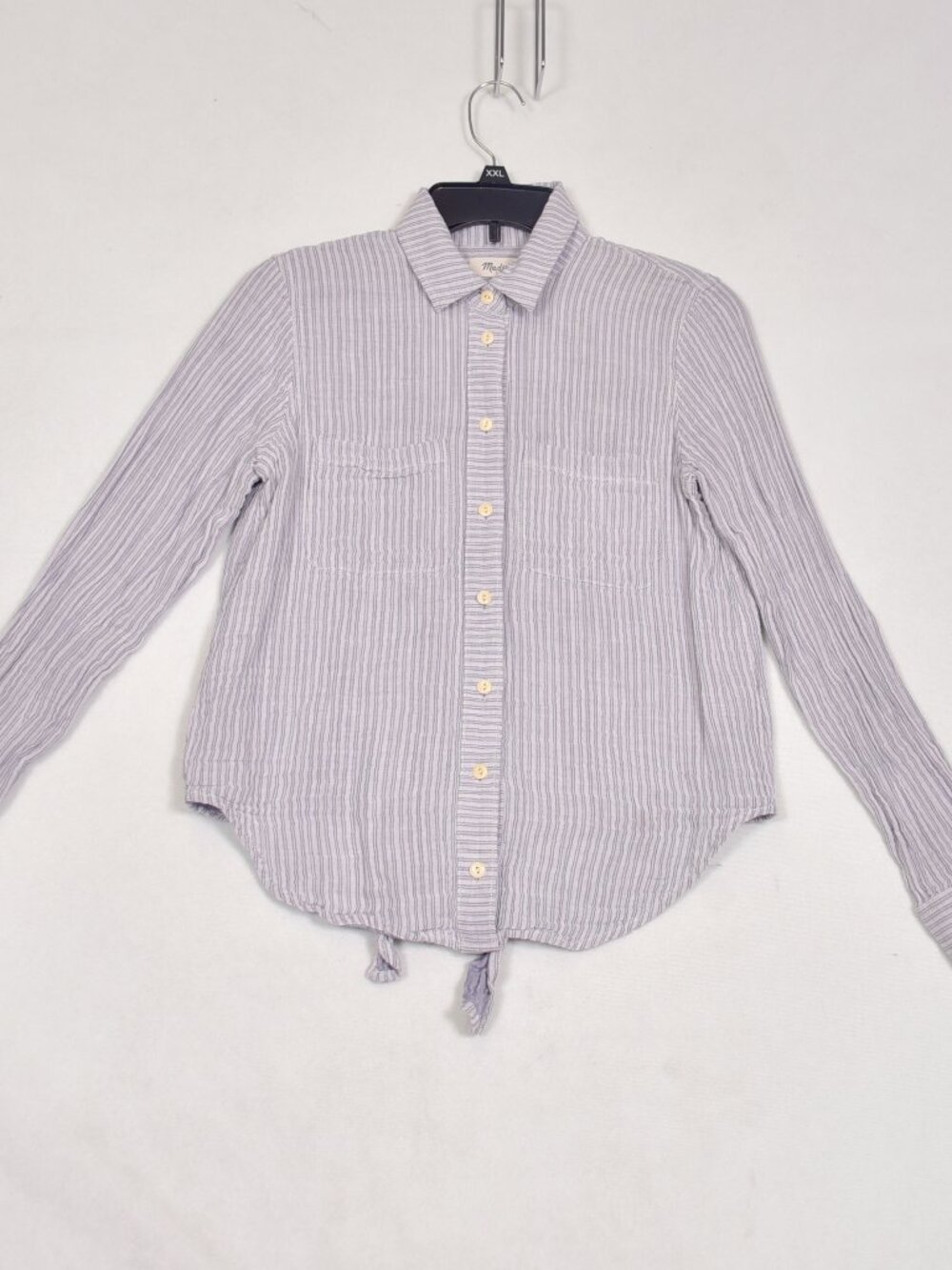 Madewell Women's XSmall Tie Back Shirt Blue Striped Long Sleeve Button Up Cotton